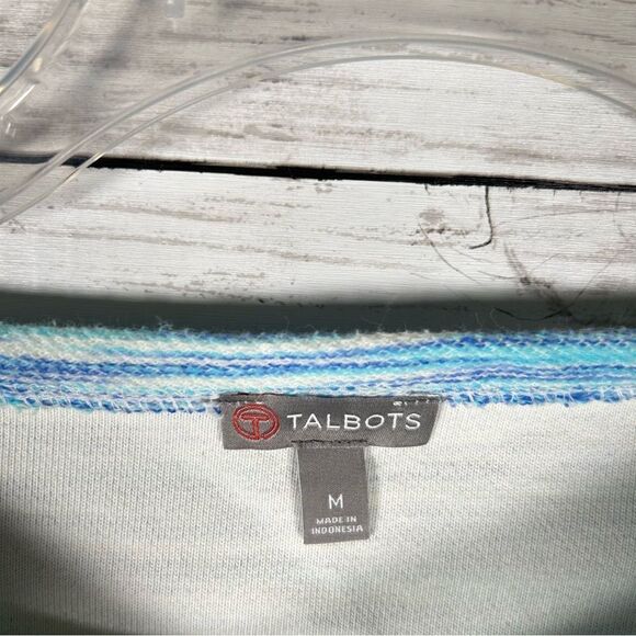Talbots Textured Boatneck Marled Turquoise Blue Sweatshirt Tunic Top M - Picture 4 of 7